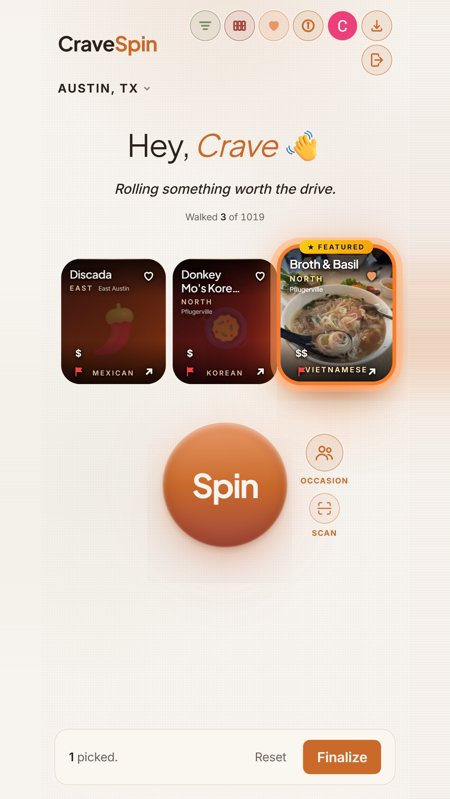 CraveSpin — CraveSpin · restaurant discovery on Android